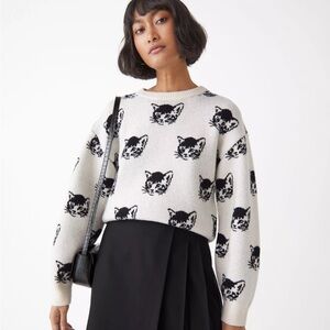 & other stories cat pattern knit sweater in white